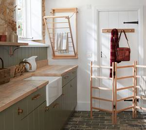 Porte-manteau mural rustique avec égouttoir pour <span class=keywords><strong>linge</strong></span>, séchoir mural pour buanderie - Product Image 4