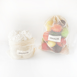 Sacchetti per la spesa in cotone a rete con coulisse, personalizzabili con etichetta del marchio, all'ingrosso - Product Image 5