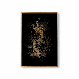 Elegant Koi Carp Lotus Print <b>Canvas</b> - Serene Asian Symbol Art,GOLD <b>FRAMED</b> <b>CANVAS</b> - Product Image 2