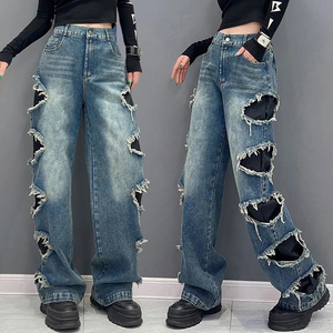 Pantalons en <span class=keywords><strong>jean</strong></span> pour femmes de haute qualité, lavés, personnalisés, trous de haute qualité, style hip-hop, pantalons en <span class=keywords><strong>jean</strong></span> baggy pour femmes, jeans droits délavés - Product Image 2