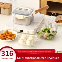Conteneur de stockage alimentaire en acier inoxydable, mini-friteuse multifonctionnelle, poêle non revêtue, nouveau style chinois, adapté au camping
