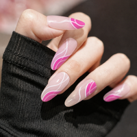 Offre Spéciale – Faux Ongles Amande Rose Nude et Blanc Effet Tourbillon Brillant Couverture Complète – Vente en Gros
