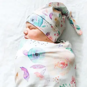 아기 담요 swaddle 랩 및 터번 세트 신생아 수면 가방 유기농 코튼 베이비 swaddle 담요 및 비니