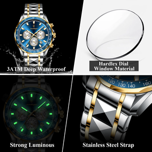 POEDAGAR 815 Orologio Sportivo di Lusso da <span class=keywords><strong>Uomo</strong></span>, al Quarzo, Impermeabile, Luminoso, con Data e <span class=keywords><strong>Cronografo</strong></span>, in Acciaio Inossidabile - Product Image 3