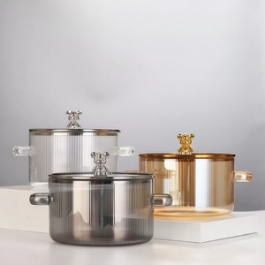 Marmite de cuisson en verre borosilicate résistant à la chaleur avec couvercle, 1,5 L, compatible tous feux, casserole à soupe côtelée en verre, vente chaude usine - Product Image 3