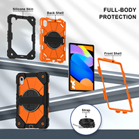 Étui antichoc pour Lenovo Idea Tab 11 TB336 K11 Gen 2 Xiaoxin Pad 11 2025 avec support rotatif à 360°, sangle d'épaule et dragonne, noir et orange