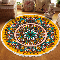 Retro Runder Teppich mit Mandala-Muster, Dünne Polyester-Decke für Wohnzimmer und Arbeitszimmer, Amerikanische Bettdecke, Yoga-Matte, Tanzmatte