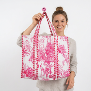 100% Organic Cotton Quilted Tote <b>Bag</b> Large Size Long Handle Striped Stylish Wedding Party Zipper Closure <b>Beach</b> Gym A2ZCraftBazar - Product Image 1
