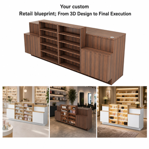 Balcão de Farmácia em Madeira com Design Moderno para Loja, Balcão de Checkout para Varejo, Balcão Pequeno para Loja de Cosméticos com Iluminação LED - Product Image 6