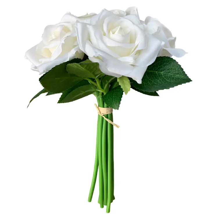 wholesale wedding faux flowers bridal rose bouquet artificial white rose bundles