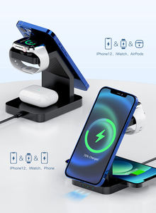 Estación de carga de 15W <span class=keywords><strong>Cargador</strong></span> inalámbrico magnético 3 en 1 <span class=keywords><strong>para</strong></span> <span class=keywords><strong>iPhone</strong></span> 16 15 14 13 12 <span class=keywords><strong>Apple</strong></span> <span class=keywords><strong>Watch</strong></span> Airpods - Product Image 3