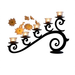 Support de bougie en fer forgé, 5 porte-bougies noirs pour bougies chauffe-plat, spirale décorative pour la maison - Product Image 1