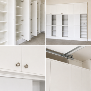 Système d'armoires murales de rangement pour <span class=keywords><strong>garage</strong></span>, blanc, sur mesure, avec portes, étagères ouvertes et compartiments de rangement réglables - Product Image 2