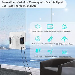 Robot nettoyeur de vitres avec 4 réservoirs d'eau, pulvérisation automatique, contrôle par application, compatible avec les vitres sans cadre - Product Image 2