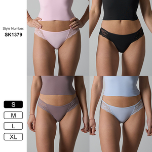 Slip da <span class=keywords><strong>donna</strong></span> sexy in pizzo, a vita media-bassa, con bordo floreale, traspirante, effetto seconda pelle, con fodera in cotone - Product Image 1
