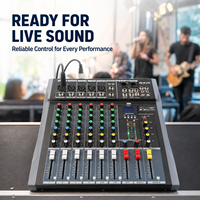 ET-60SUSB Mini table de mixage audio 8 canaux USB MP3 avec égaliseur 3 bandes et alimentation fantôme 48V pour l'enregistrement à domicile, le streaming en direct et les podcasts