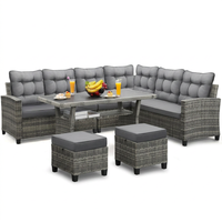 Ensemble de meubles de patio élégants en rotin, 8 pièces, ensemble de conversation d'extérieur avec coussins décoratifs et structure en aluminium pour villa, bord de piscine
