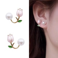 Mode en gros femmes boucles d'oreilles perle goujon oreille anneaux bijoux paillettes émail tulipe fleur coeur alliage GRS bohême fête bijoux