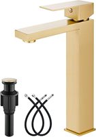 Robinet de lavabo noir mat à poignée unique, à poser sur le comptoir, avec siphon céramique escamotable, flexibles d'alimentation, design carré moderne, 2 trous