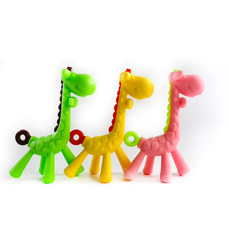 Soft Custom Food Grade Baby Teether Sensory Toy Chewing Silicone Teething Giraffe Toy For Newborn Gift