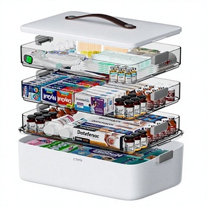 Organisateur de médicaments en plastique à 4 niveaux <span class=keywords><strong>CTIME</strong></span>, armoire portable avec poignée |   Boîte médicale multifonctionnelle, organiseur de pilules, trousse de premiers soins vide - Product Image 1