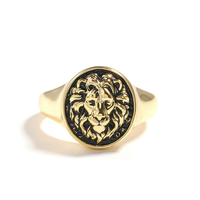 Bague Lion Dorée Vintage en Argent Sterling 925, Bague Chevalière Plaqué Or pour Hommes et Femmes