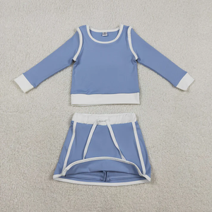 Vêtements de sport pour enfants prêts à être expédiés, haut bleu à manches longues, jupes, shorts, ensemble de vêtements de yoga pour filles GLD1483 - Product Image 1