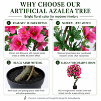 Arbre d'azalée en soie artificielle 150 cm, toucher réel, résistant aux UV, écologique, ignifuge, plante artificielle moderne de luxe pour intérieur et extérieur