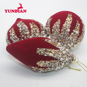 BSCI fábrica al por mayor 8cm rojo flocado <span class=keywords><strong>Navidad</strong></span> decorativo bola de vidrio - Product Image 2