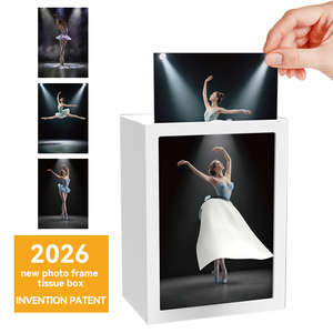 Caja de pañuelos de lujo con marco de fotos LED, exhibidor de imágenes 3D de bailarina en acrílico, adorno moderno para escritorio, caja de sombra de arte estético - Product Image 2