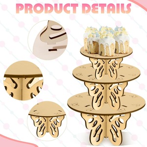 Wooden Butterfly Cake <b>Stand</b> Round Natural Wood Color Birthday Party Dessert Display Desktop Standing 1 <b>Pc</b> Handmade - Product Image 5