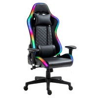 Chaise de jeu ergonomique à LED, style course, pivotante, avec éclairage RGB, coussin lombaire multicolore et accoudoirs pour la maison et le bureau