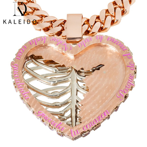 จี้เพชรรูปหัวใจ 3 มิติ แบบฮิปฮอปสั่งทำพิเศษจาก Kaleido ชุบทองคำขาว ประดับเพชรซิคอน หรูหรา ขนาดใหญ่ 3 นิ้ว - Product Image 3