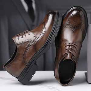 Chaussures en cuir Brock pour hommes, style business haut de gamme, en cuir de vachette véritable pleine fleur, motif uni, à lacets, style britannique, épaisses, confortables et souples - Product Image 2