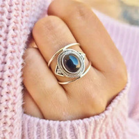 Kadınlar için Oval Kabaşon Bölünmüş Saplı Yüzük, 17mm, Beyaz Altın Kaplama Pirinç Vintage Boho, 2 Renk