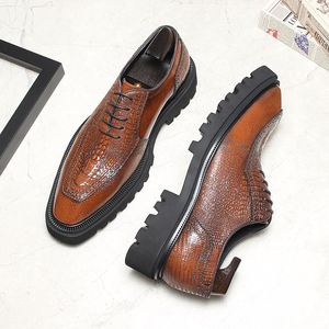 High Quality Luxury Men's Square Formal <b>Shoes</b> Stylish High End Oxford Patchwork Print Autumn Party Leather <b>Shoes</b> <b>Height</b> - Product Image 6