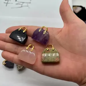 Fabriek Prijs Groothandel Natuurlijke Kristal Edelsteen Ambachten Mini Handtassen Charme Sieraden Hanger Ketting Voor Gift
