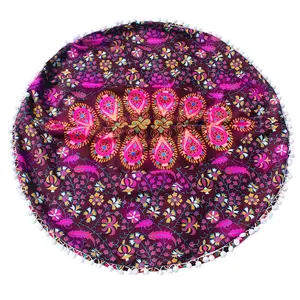 큰 만다라 꽃 바닥 베개 커버 장식 라운드 보헤미안 명상 쿠션 케이스 공작 깃털 다채로운 베개 커버