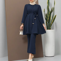 2025 chaud nouveau Design femme islamique costume modeste mode diamant taille ceinturé Blouse et pantalon deux pièces ensemble femmes vêtements musulman