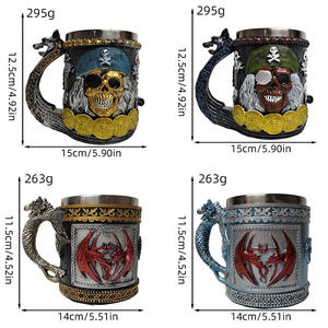 Grande Capacidade Dupla Camada de Aço Inoxidável Caneca Criativa Pirata Design Resina para Crânio Polyresin Copo de Água para Interior para Cerveja - Product Image 3