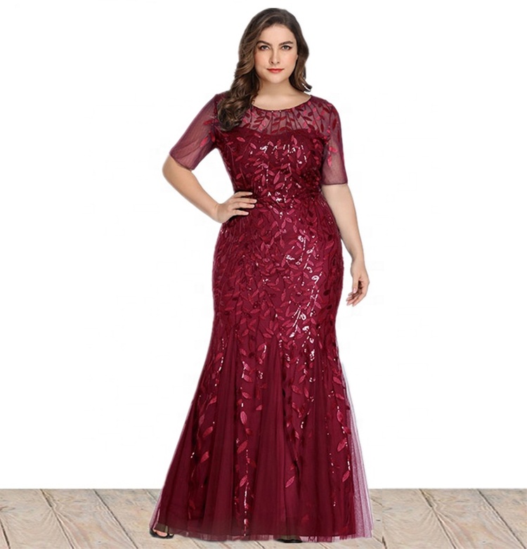 2021 High Quality Plus Size Sequin Mesh Fishtail Slim Banquet Host sexy Evening Party Prom Dresses For Women