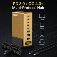 Pengisi Daya GaN 380W 8-Port Stasiun Pengisian Multi-Perangkat, 2xPD100W 3xPD30W 3xUSB-A QC30W, Layar LED, 100-240V, CE UKCA
