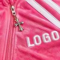 Survêtement en velours OEM Y2K pour femme, veste courte à col montant et fermeture éclair intégrale, short cargo avec breloque croix, streetwear, logo personnalisé
