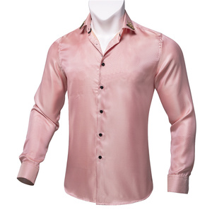 Chemises habillées manches longues <span class=keywords><strong>en</strong></span> <span class=keywords><strong>soie</strong></span> <span class=keywords><strong>rose</strong></span> Paisley pour hommes <span class=keywords><strong>Chemise</strong></span> sociale smoking décontractée Vêtements de créateur de luxe pour hommes - Product Image 4