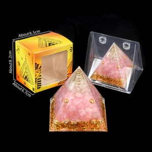 Ornamenti piramidali a sfera di cristallo naturale con colla in resina di cristallo con ghiaia intagliata a mano piccola decorazione per la casa in scatola - Product Image 4