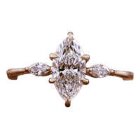 Bague de fiançailles en or rose massif 14K/18K avec diamant de laboratoire taille marquise 1 carat et trois pierres latérales taille marquise, certifiée IGI VVS CVD/HPHT
