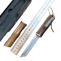 Couteau de chasse à lame fixe Damas avec manche en bambou stabilisé et étui – Outil de camping pour collection en extérieur – Livraison directe