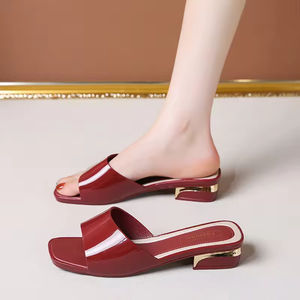 Sandales décontractées d'été pour femmes, style français européen, à bout ouvert, talon épais, ornées de cristaux brillants, à bride unique, pour l'extérieur - Product Image 1