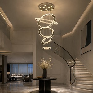 Lámpara Colgante Moderna de Lujo DIY de 5 Anillos para Villa, Iluminación LED de Cristal para Escaleras con Control de Interruptor - Product Image 1