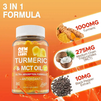 Gummies véganes au curcuma et au gingembre à marque privée OEM, extrait de plantes, curcumine, huile MCT